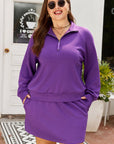 Plus Size Solid Half Zip Pullover and Mini Skirt Set