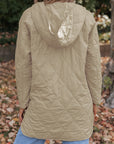 Solid Quilted Snap Button Hooded Puffer Coat