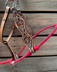 Red Floral Tooled Lariat & Leather Combo Halter