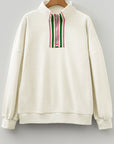 Stripe Contrast Collared Patchwork Sweatshirt