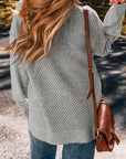 Solid Eyelet V-Neck Drop Shoulder Sweater