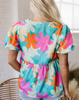 Rayne Floral V Neck Peplum Blouse