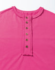 Aliana Exposed Seam Button Neck Wide Sleeve Tunic Top
