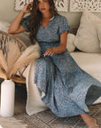 Helena Shirred Short Puff Sleeve Maxi Dress