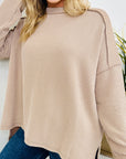 Solid Corded Knit Reverse Seam Long Sleeve Top