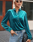 Velvet Frilled Neck Buttoned Top