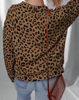 Leopard Quarter-Zip Drop Shoulder Sweatshirt