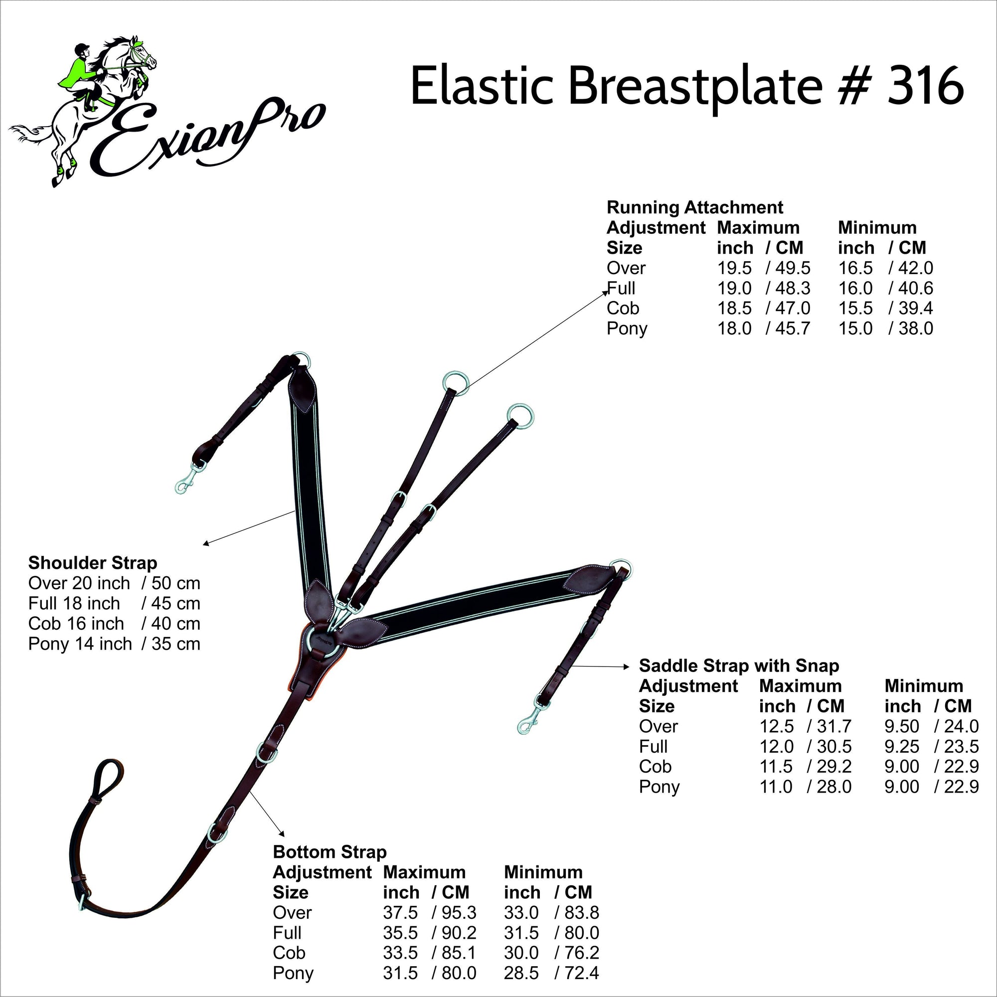 ExionPro Wide Elastic 3 Point Breastplate - Grey Elastic &amp; White Lines