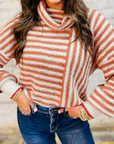 Stripe Cowl Neck Drop Shoulder Sweater