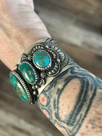 Navajo Sterling Silver and Royston Turquoise Cuff Bracelet by Roland Dixson