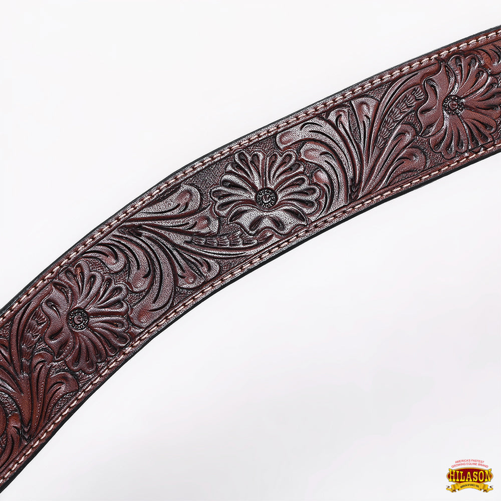 HILASON Western Horse Headstall Breast Collar Tack Genuine American Leather Floral Dark Brown