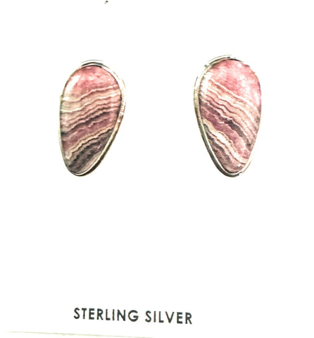 Navajo Rhodochrosite and Sterling Silver Clip On Earrings