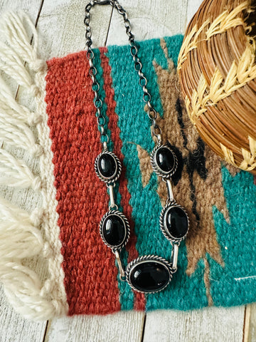 Navajo Black Onyx & Sterling Silver Necklace