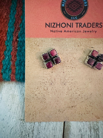 Navajo Sterling Silver & Purple Spiny Cluster Stud Earrings