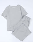 Textured Loose Fit T Shirt and Drawstring Pants Set