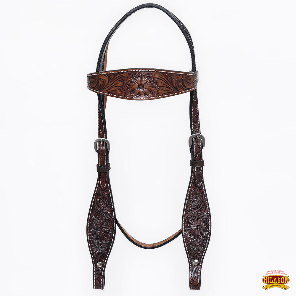 HILASON Western Horse Headstall Breast Collar Tack Genuine American Leather Floral Dark Brown