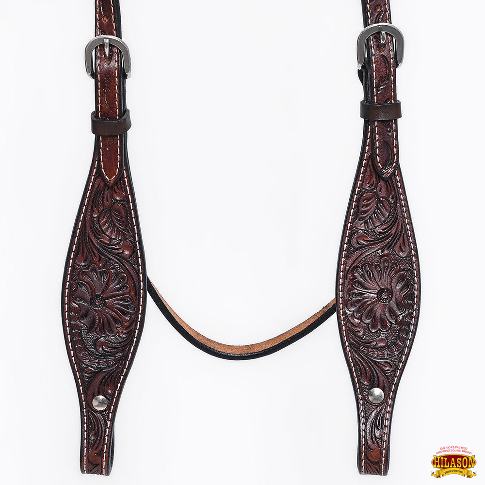 HILASON Western Horse Headstall Breast Collar Tack Genuine American Leather Floral Dark Brown