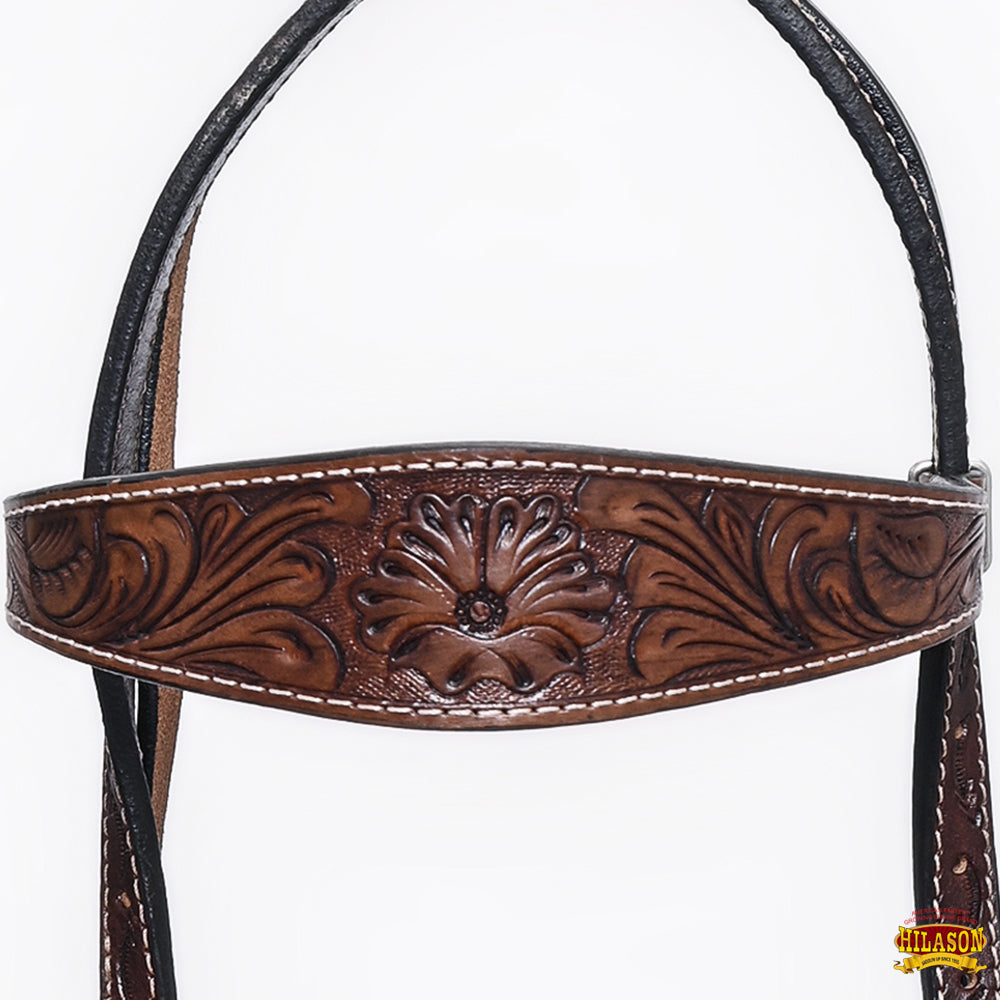 HILASON Western Horse Headstall Breast Collar Tack Genuine American Leather Floral Dark Brown