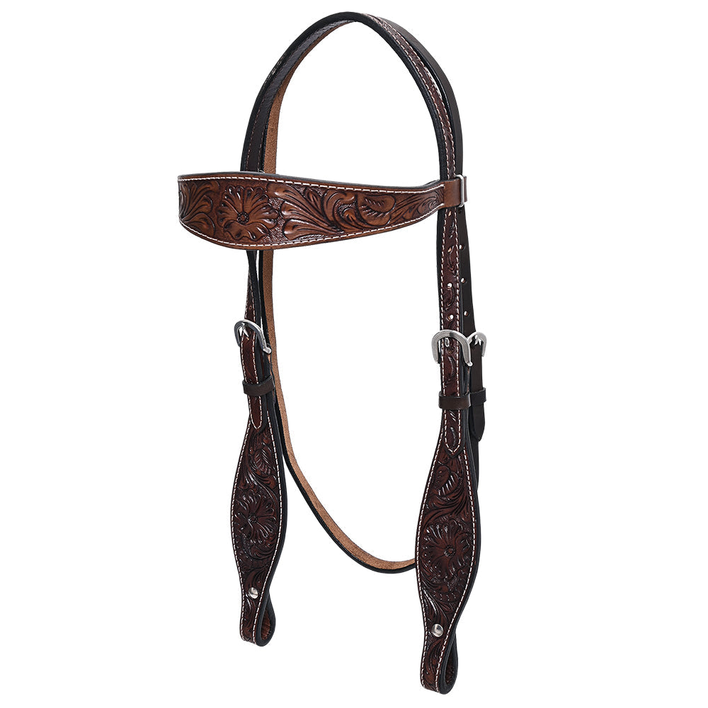 HILASON Western Horse Headstall Breast Collar Tack Genuine American Leather Floral Dark Brown