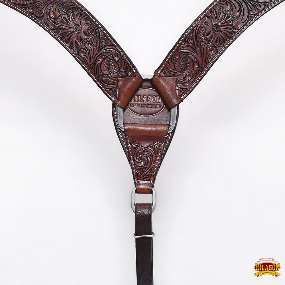 HILASON Western Horse Headstall Breast Collar Tack Genuine American Leather Floral Dark Brown