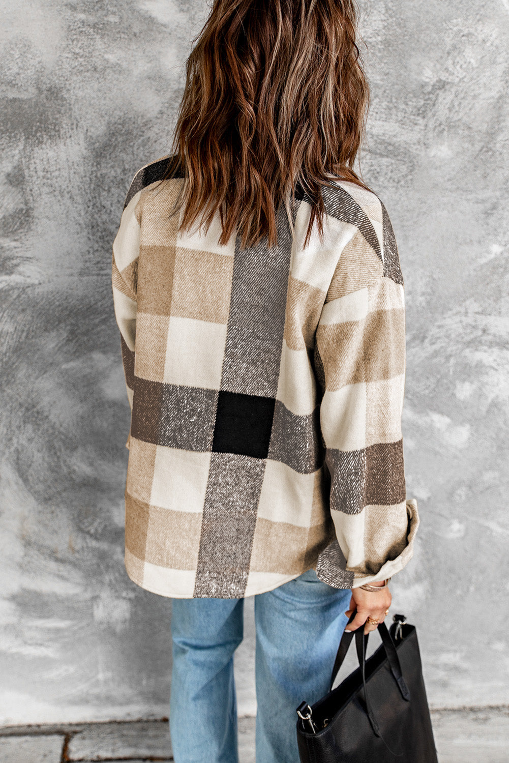 Plaid Button-Up Long Sleeve Pocketed Shacket