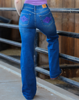 MIA TROUSERS - MEDIUM WASH PURPLE POCKET