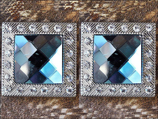 Western Screw Back Concho Turquoise Crystal Nickel Finish Square Saddle