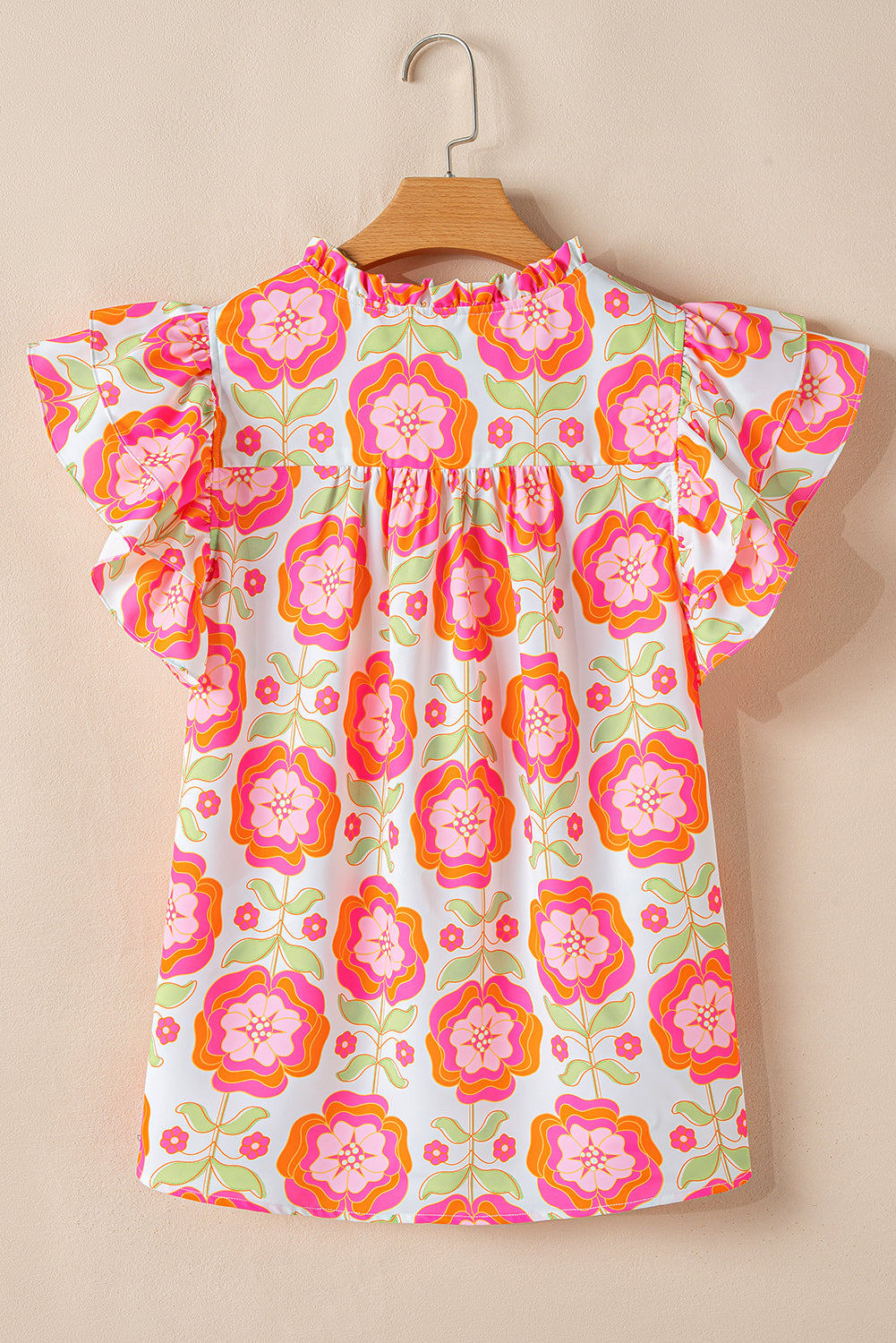 Floral Ric-Rac Ruffle Sleeve Blouse