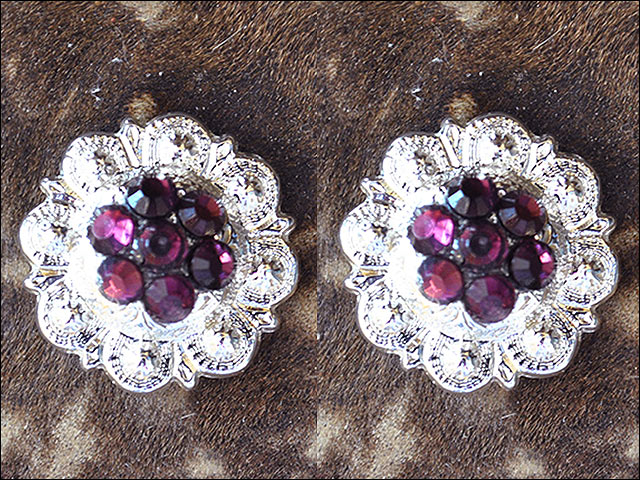 Western Screw Back Concho Crystal Amethyst Berry Saddle Bling Cowgirl