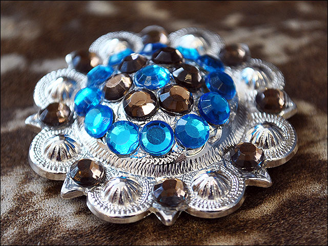Western Screw Back 2 In Concho Capri Blue &amp; Brown Nickle Finish Saddle Hilason