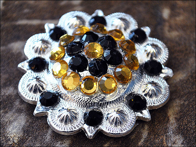 Western Screw Back 2 In Concho Black &amp; Citrine Crystal Berry Saddle Bling