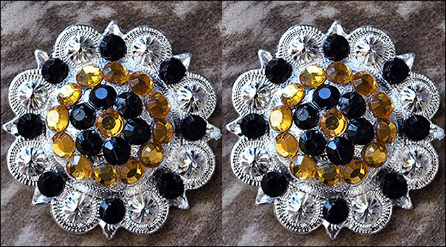 Western Screw Back 2 In Concho Black &amp; Citrine Crystal Berry Saddle Bling