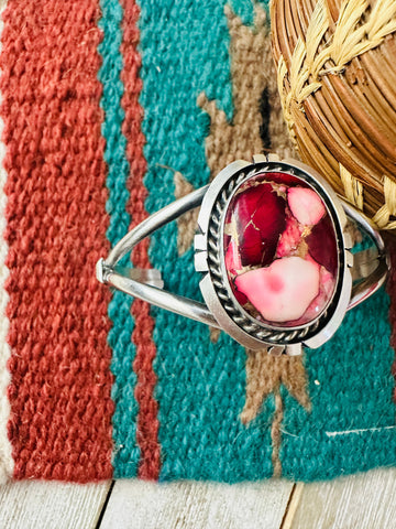 Navajo Sterling Silver & Rose Dahlia Cuff Bracelet