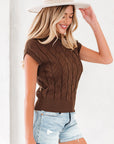 Cable Knit Textured Crew Neck Sweater Top