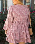 Plus Size Floral V-Neck Tiered Ruffle Dress