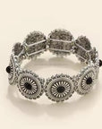 Rustic Silver Concho Style Fashion Bracelets  -  Black