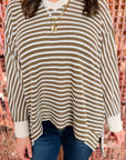 Plus Size Stripe Textured Dolman Sleeve Top