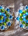 Peridot Green And Capri Blue Crystals Berry Headstall Saddle Hilason
