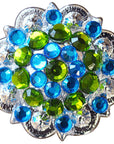Peridot Green And Capri Blue Crystals Berry Headstall Saddle Hilason