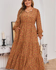 Plus Size Floral V-Neck Ruffle Sleeve Tiered Dress