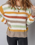 Stripe Colorblock Drop Shoulder Crewneck Sweater