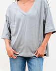 Solid Raglan Sleeve V-Neck T-Shirt