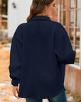 Solid Cable Knit Textured Puff Sleeve Shacket