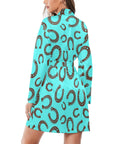 Turquoise Horseshoe Women's Long Sleeve Belted Satin Feel Dressing Lounge Robe