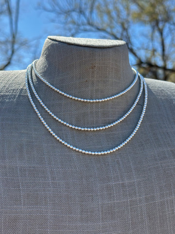 Sterling Silver Elegant Navajo Pearl Style Beaded Necklace 3mm