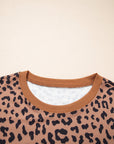 Plus Size Leopard Stripe Patchwork Side Slit Sweatshirt