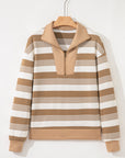 Stripe Half-Zip Collared Patchwork Long Sleeve Sweatshirt