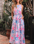 Adley Floral Sleeveless O Neck Knot Waist Maxi Dress