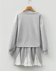 Lace Patchwork Pullover and  Drawstring Skort Set