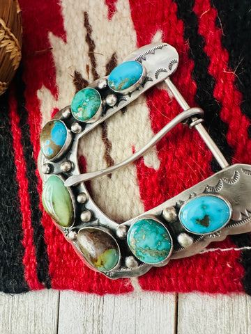 Navajo Turquoise & Sterling Silver Belt Buckle by Russell Sam